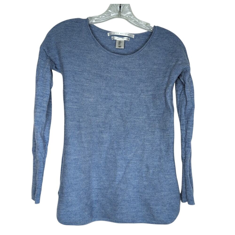 Max Studio Extra Fine Merino Wool Blue Pullover Sweater, women's size Small